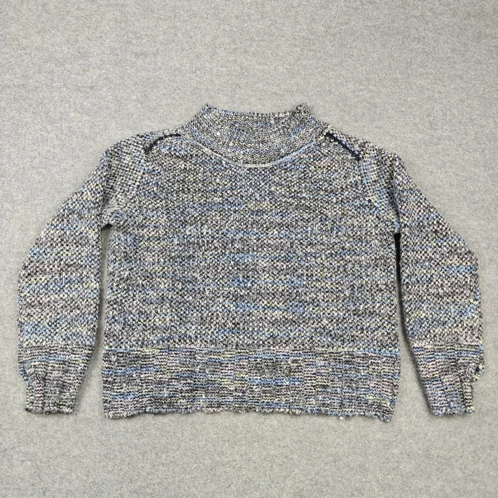 Free People Sweater Womens Small Gray Marled Chunky Knit Mock Neck Pullover